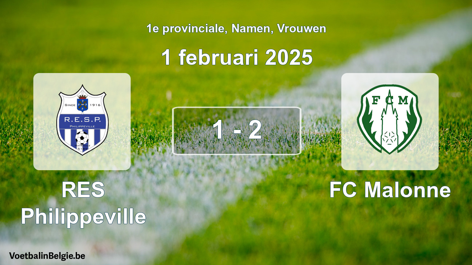 Gespeelde wedstrijd vrouwenvoetbal: RES Philippeville - FC Malonne 1 - 2 (1 februari 2025)