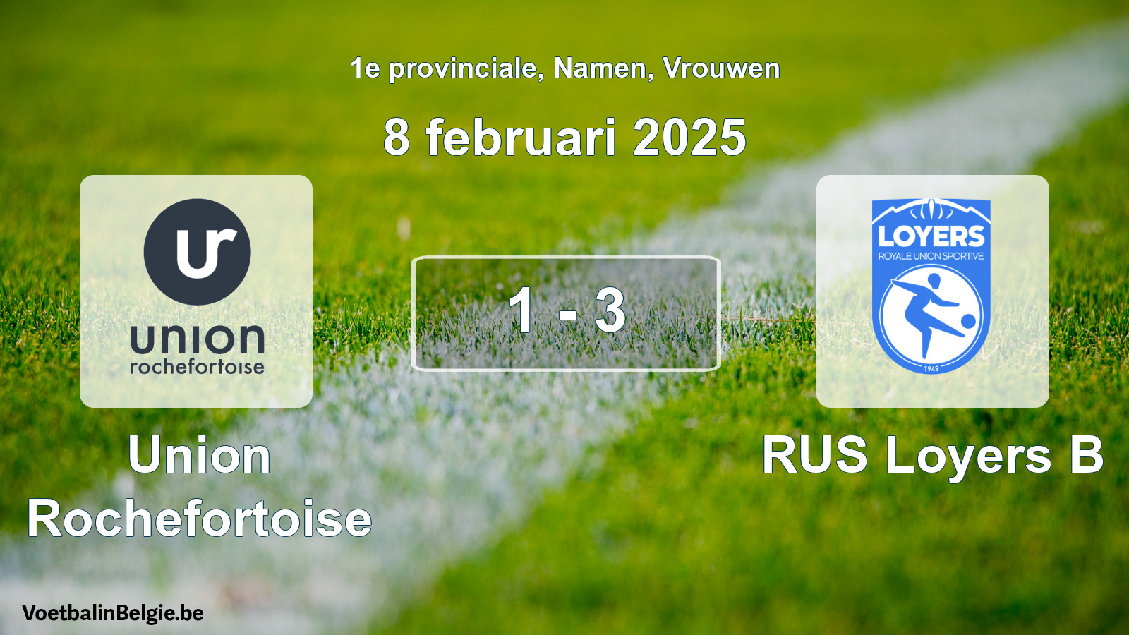 Gespeelde wedstrijd vrouwenvoetbal: Union Rochefortoise - RUS Loyers B 1 - 3 (8 februari 2025)