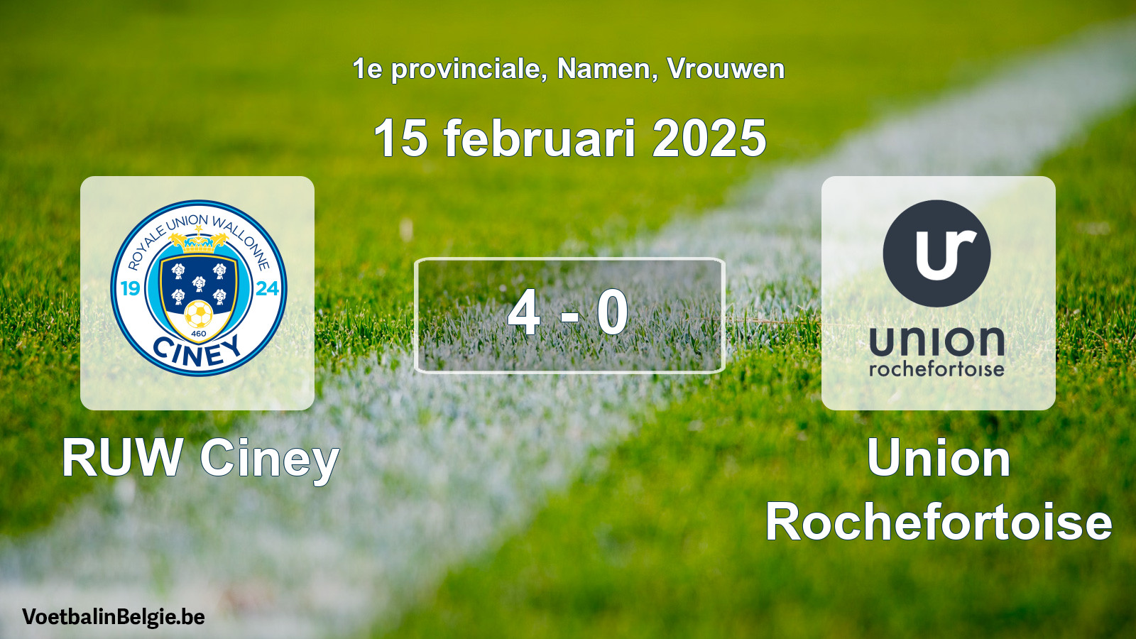 Gespieltes Spiel frauen-Fußball: RUW Ciney - Union Rochefortoise 4 - 0 (15 Februar 2025)