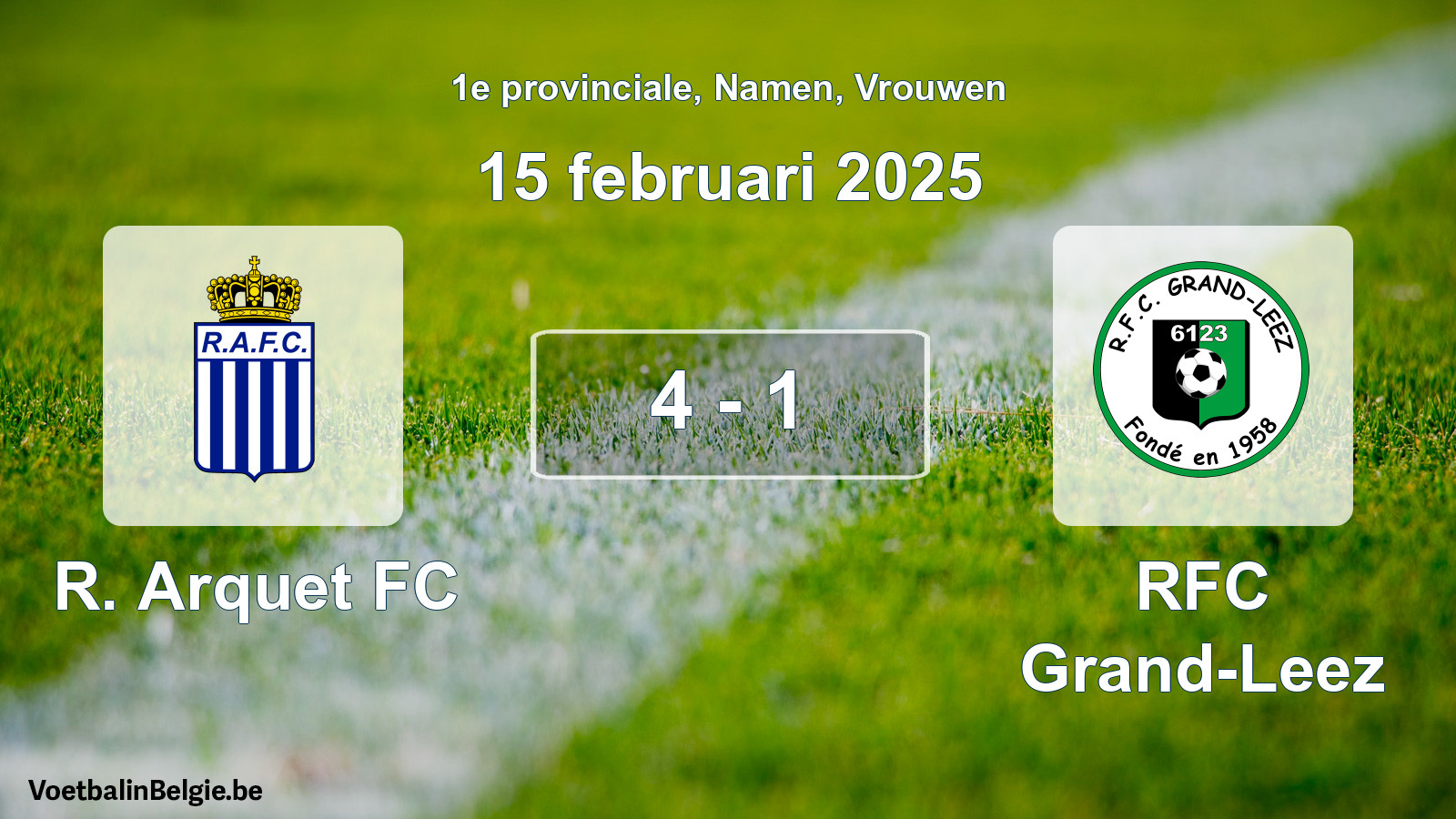 Gespeelde wedstrijd vrouwenvoetbal: R. Arquet FC - RFC Grand-Leez 4 - 1 (15 februari 2025)