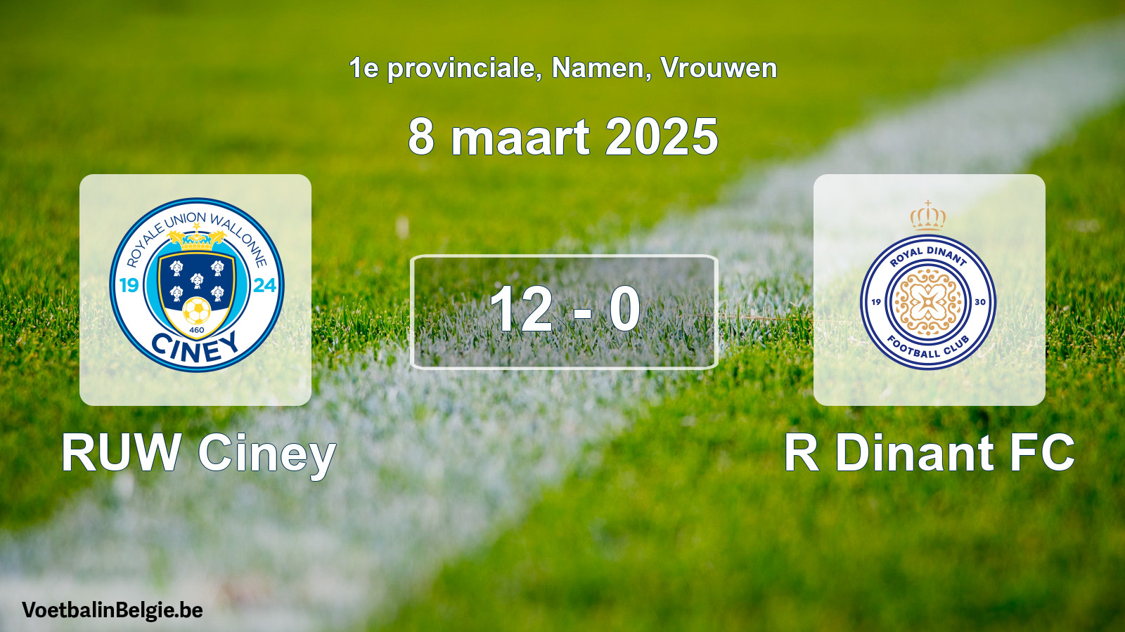 Gespeelde wedstrijd vrouwenvoetbal: RUW Ciney - R Dinant FC 12 - 0 (8 maart 2025)