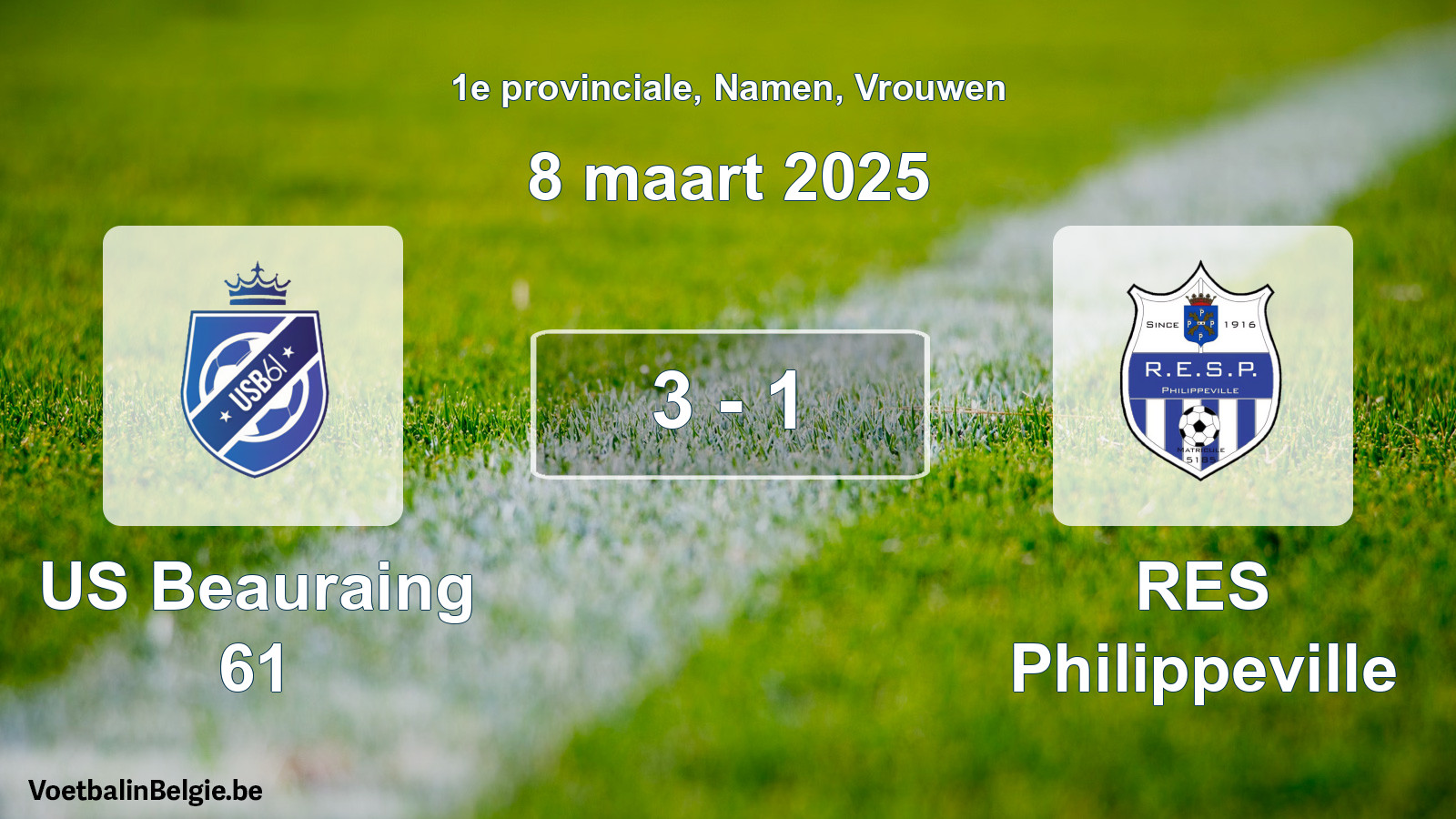 Gespeelde wedstrijd vrouwenvoetbal: US Beauraing 61 - RES Philippeville 3 - 1 (8 maart 2025)