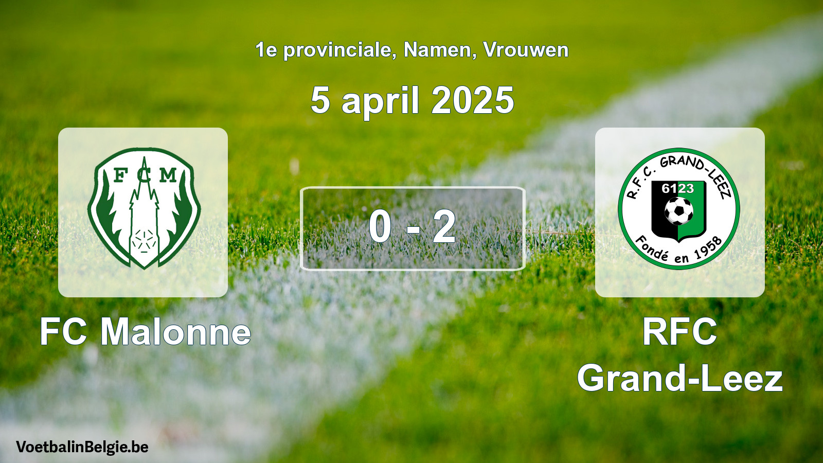 Gespeelde wedstrijd vrouwenvoetbal: FC Malonne - RFC Grand-Leez 0 - 2 (5 april 2025)