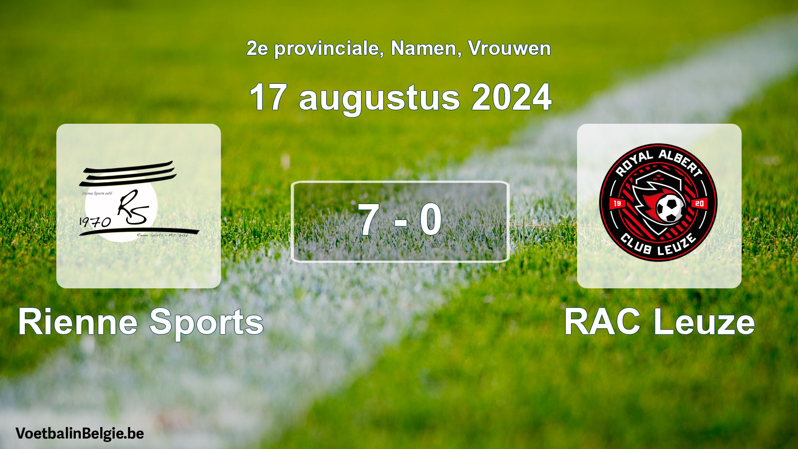 Gespeelde wedstrijd vrouwenvoetbal: Rienne Sports - RAC Leuze 7 - 0 (17 augustus 2024)