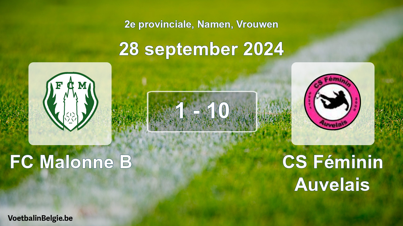Gespeelde wedstrijd vrouwenvoetbal: FC Malonne B - CS Féminin Auvelais 1 - 10 (28 september 2024)