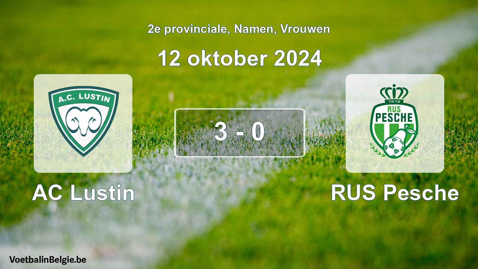 Gespeelde wedstrijd vrouwenvoetbal: AC Lustin - RUS Pesche 3 - 0 (12 oktober 2024)