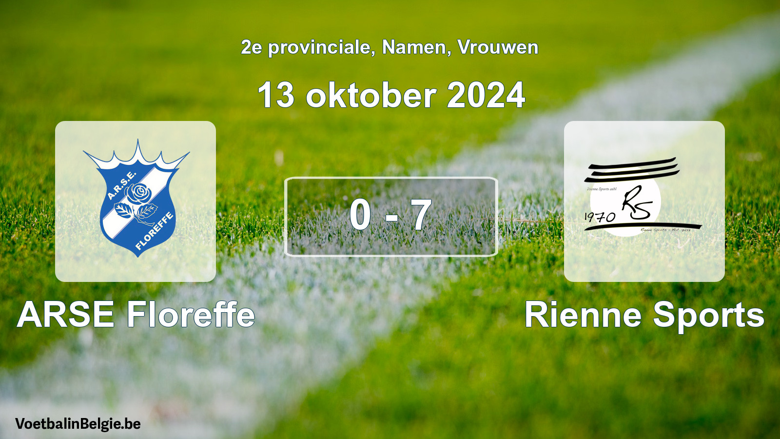 Gespeelde wedstrijd vrouwenvoetbal: ARSE Floreffe - Rienne Sports 0 - 7 (13 oktober 2024)