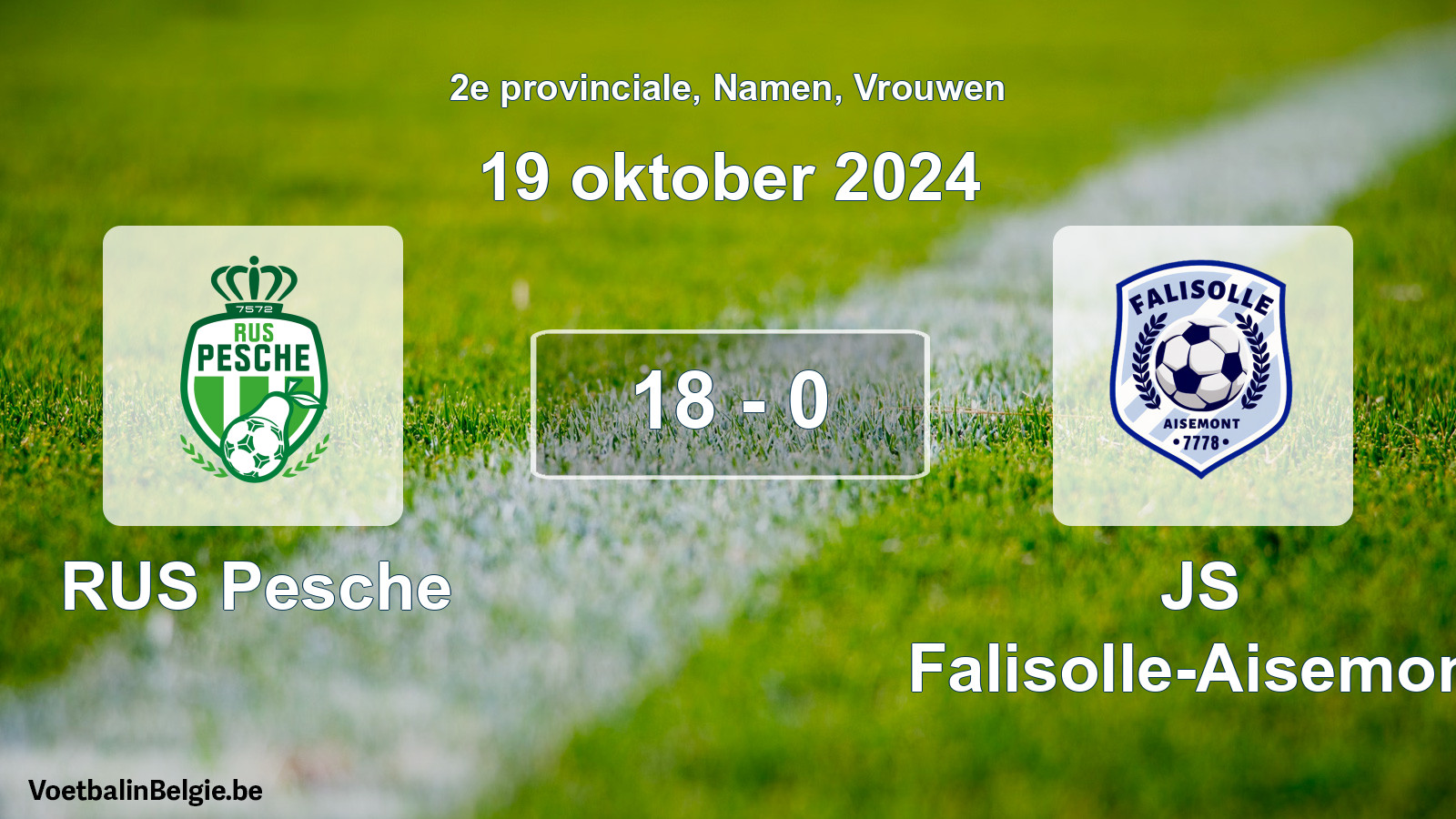 Gespeelde wedstrijd vrouwenvoetbal: RUS Pesche - JS Falisolle-Aisemont 18 - 0 (19 oktober 2024)