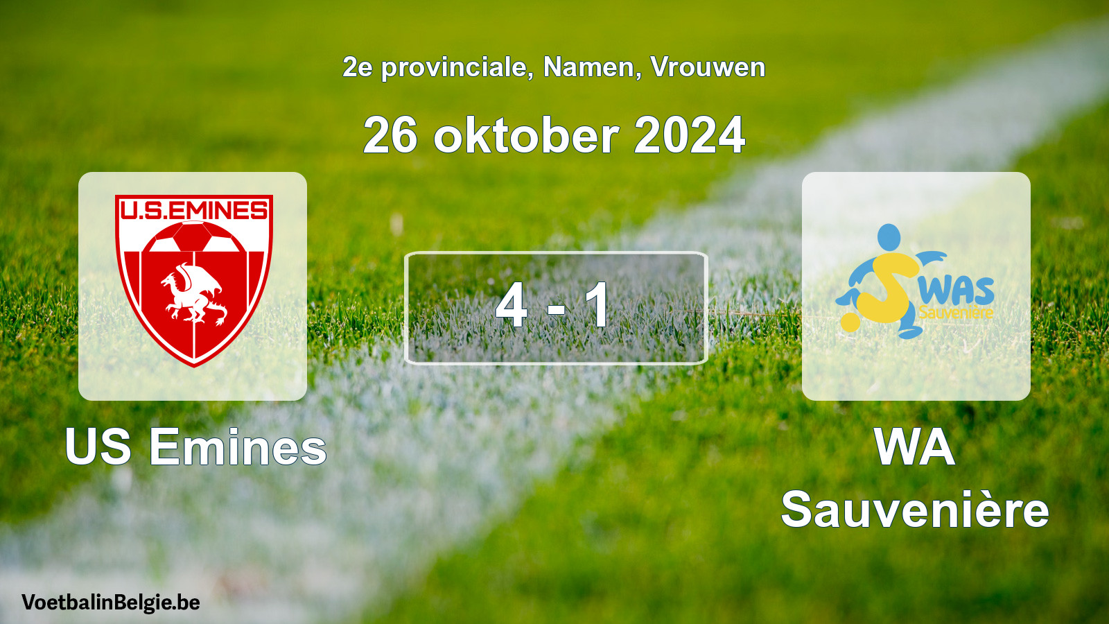 Gespeelde wedstrijd vrouwenvoetbal: US Emines - WA Sauvenière 4 - 1 (26 oktober 2024)