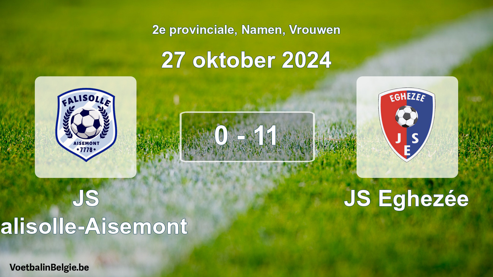 Gespeelde wedstrijd vrouwenvoetbal: JS Falisolle-Aisemont - JS Eghezée 0 - 11 (27 oktober 2024)