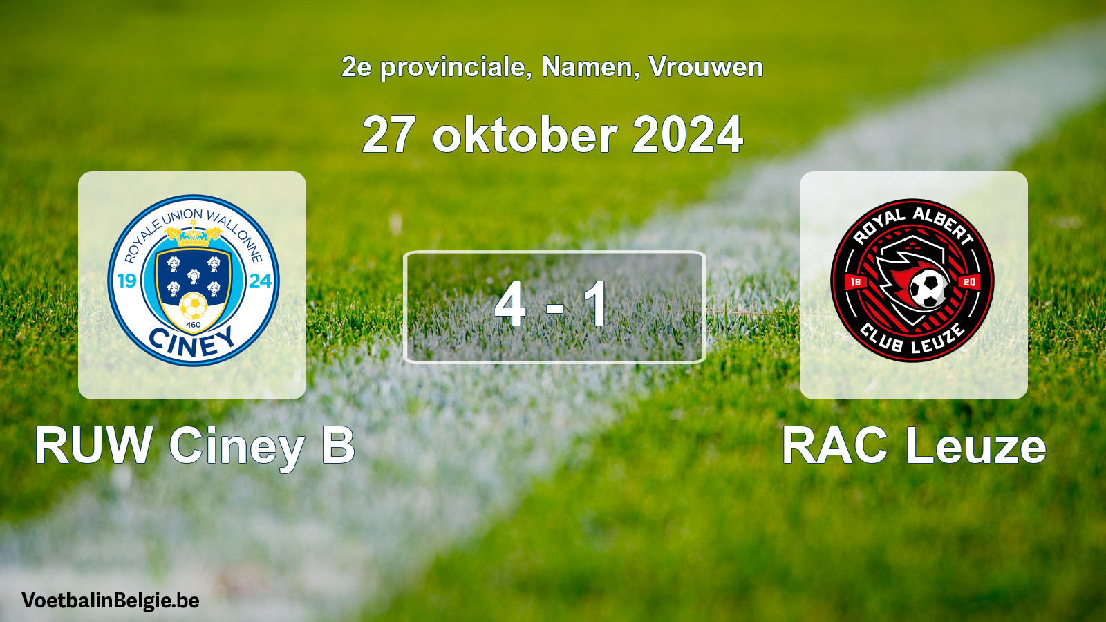 Gespeelde wedstrijd vrouwenvoetbal: RUW Ciney B - RAC Leuze 4 - 1 (27 oktober 2024)