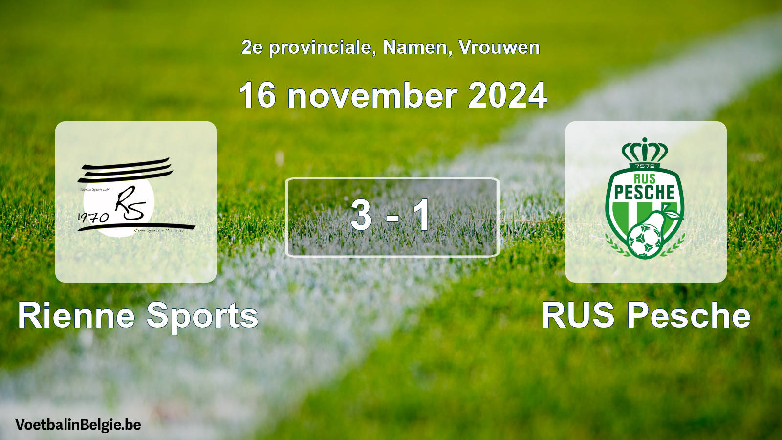 Gespeelde wedstrijd vrouwenvoetbal: Rienne Sports - RUS Pesche 3 - 1 (16 november 2024)