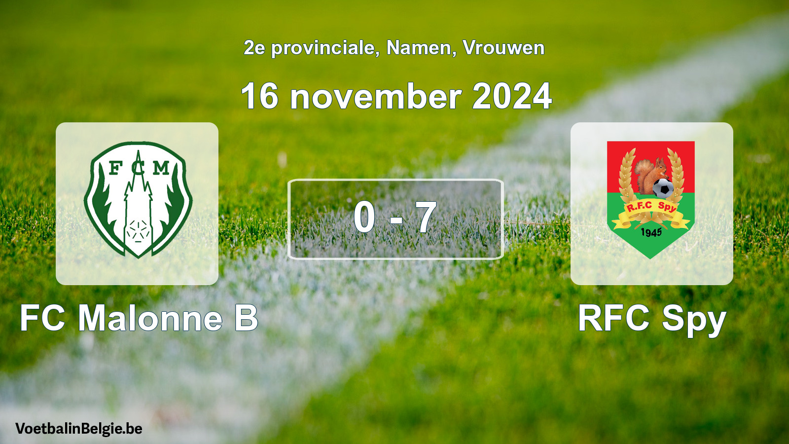 Gespeelde wedstrijd vrouwenvoetbal: FC Malonne B - RFC Spy 0 - 7 (16 november 2024)