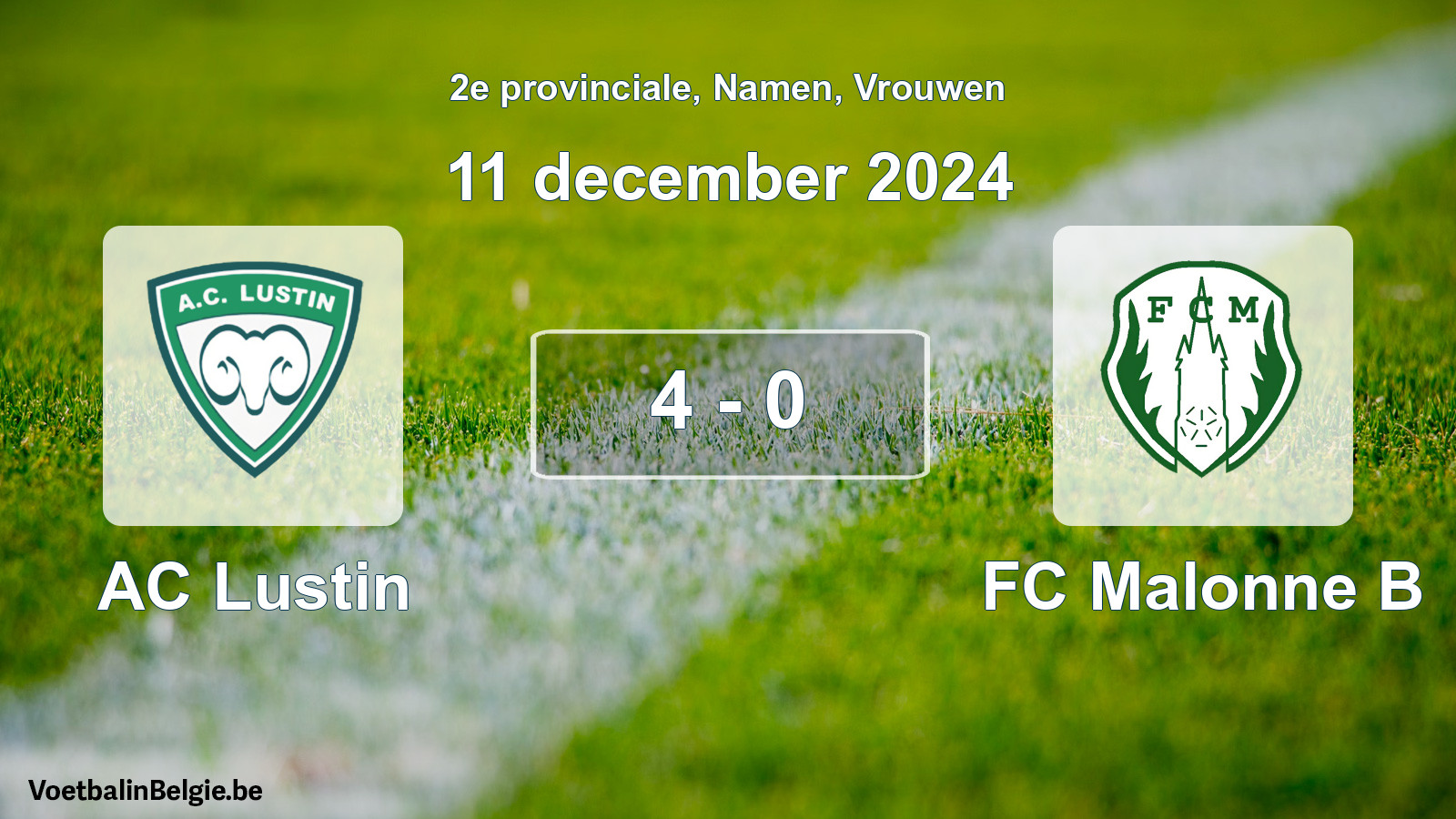 Played match women football: AC Lustin - FC Malonne B 4 - 0 (11 December 2024)