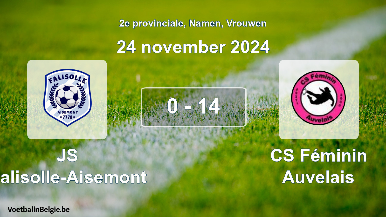 Match joué football femmes: JS Falisolle-Aisemont - CS Féminin Auvelais 0 - 14 (24 novembre 2024)