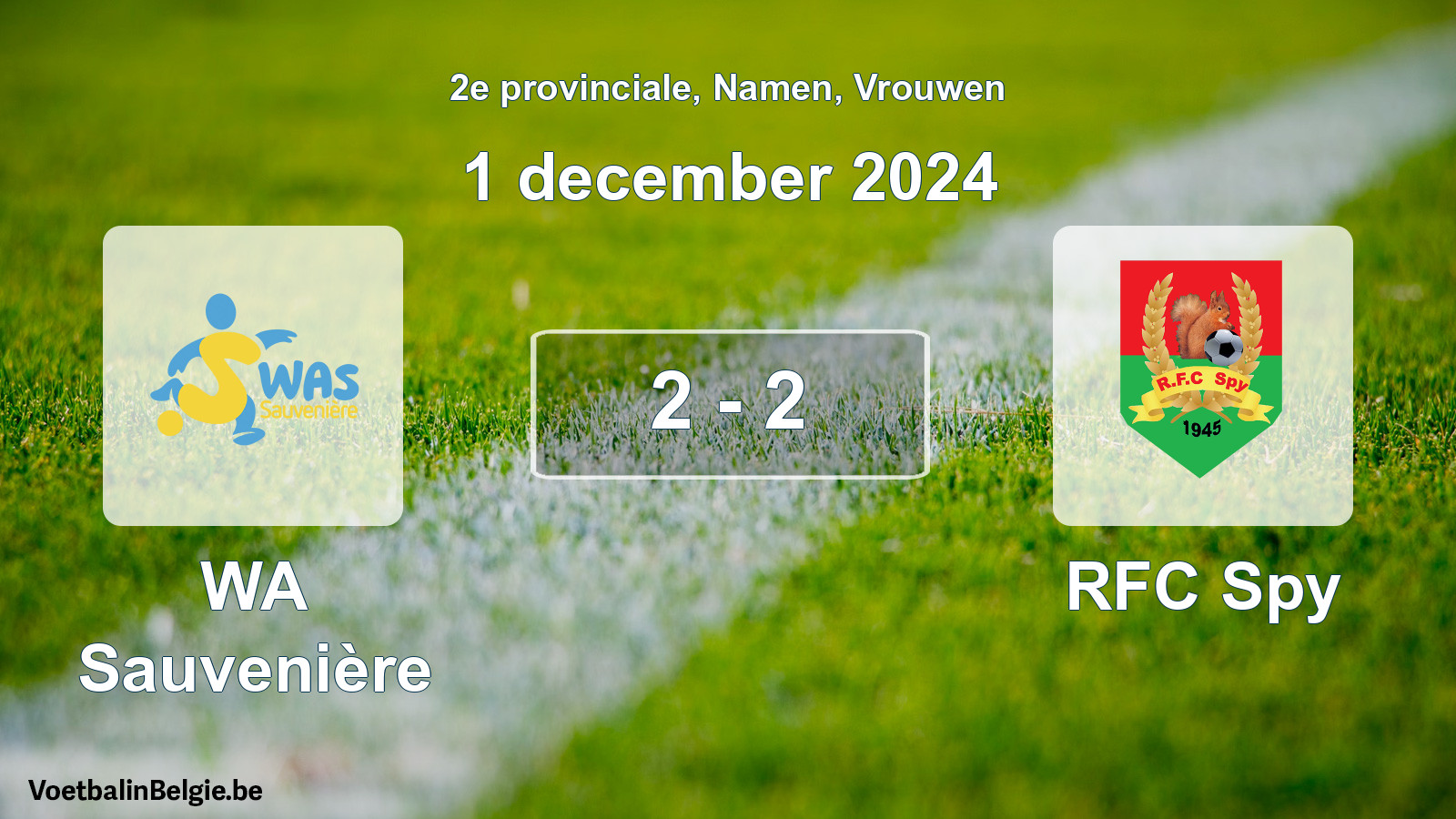 Gespeelde wedstrijd vrouwenvoetbal: WA Sauvenière - RFC Spy 2 - 2 (1 december 2024)