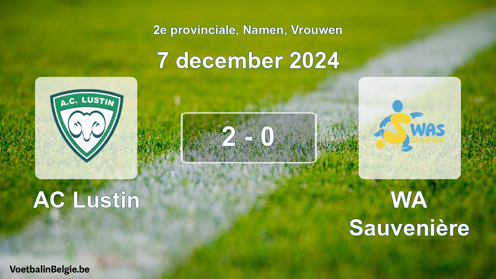 Gespeelde wedstrijd vrouwenvoetbal: AC Lustin - WA Sauvenière 2 - 0 (7 december 2024)