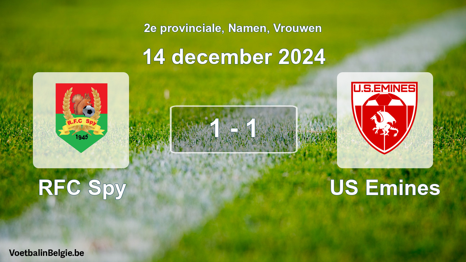 Gespeelde wedstrijd vrouwenvoetbal: RFC Spy - US Emines 1 - 1 (14 december 2024)
