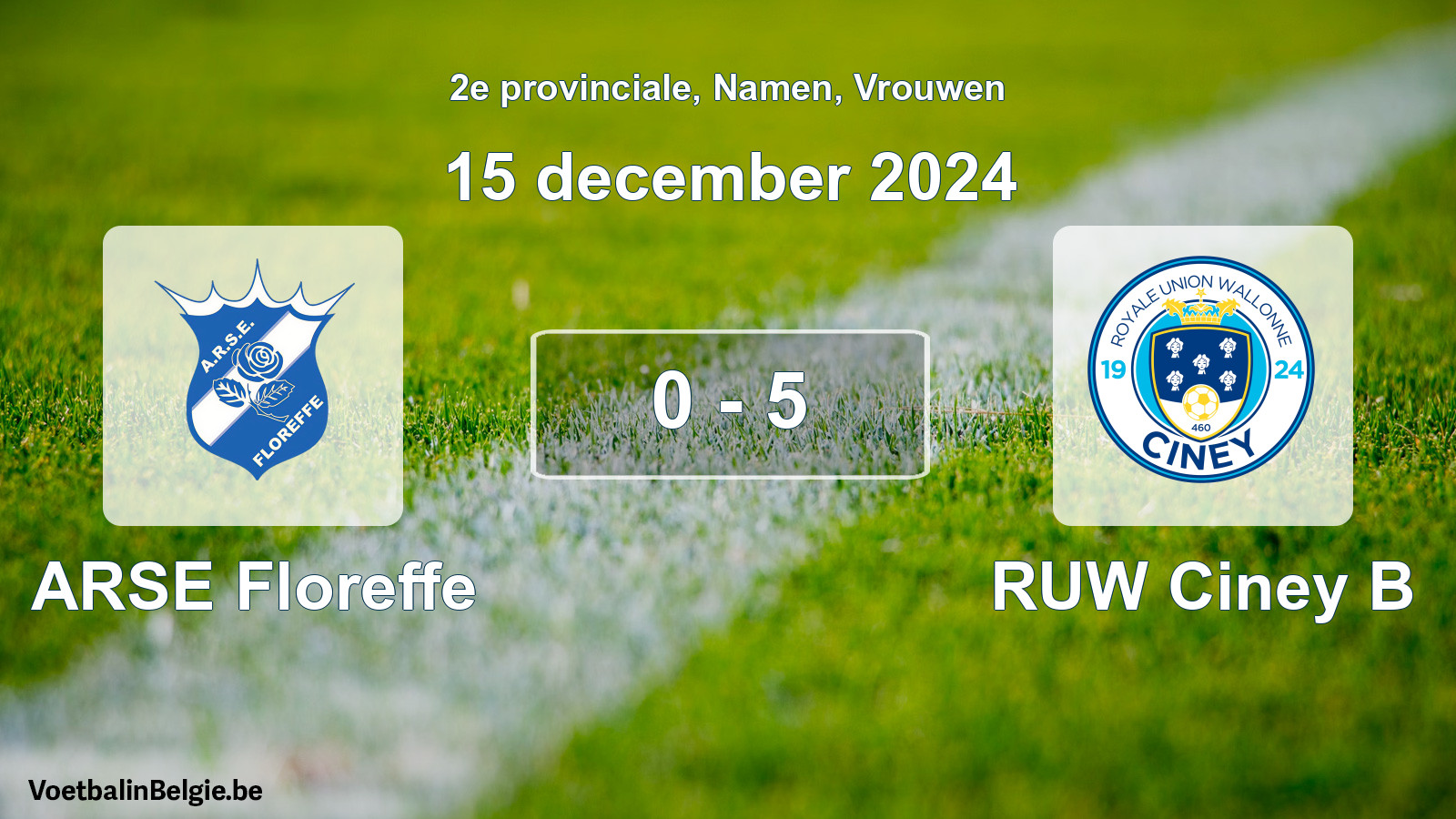 Gespeelde wedstrijd vrouwenvoetbal: ARSE Floreffe - RUW Ciney B 0 - 5 (15 december 2024)