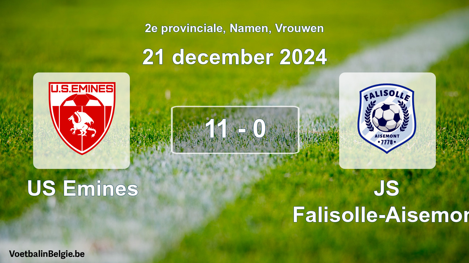Gespeelde wedstrijd vrouwenvoetbal: US Emines - JS Falisolle-Aisemont 11 - 0 (21 december 2024)