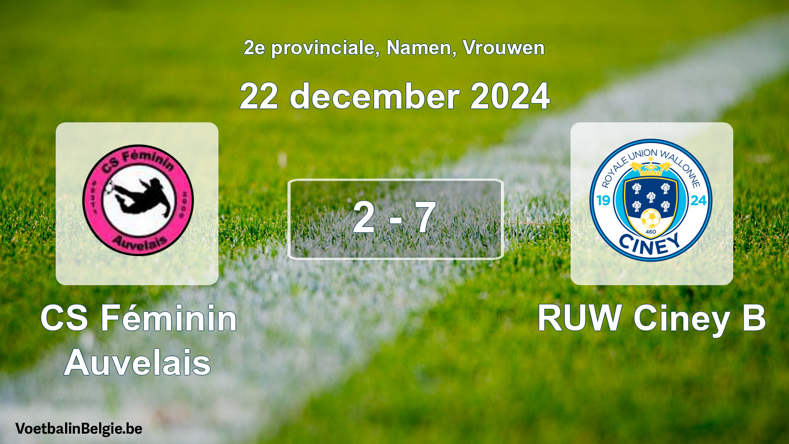 Gespeelde wedstrijd vrouwenvoetbal: CS Féminin Auvelais - RUW Ciney B 2 - 7 (22 december 2024)