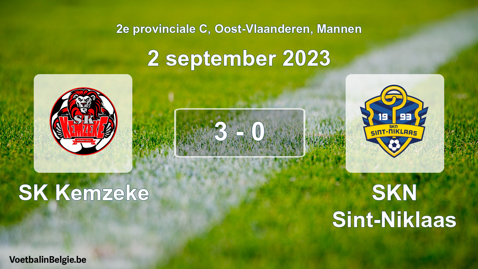 Gespeelde wedstrijd mannenvoetbal: SK Kemzeke - SKN Sint-Niklaas 3 - 0 (2 september 2023)