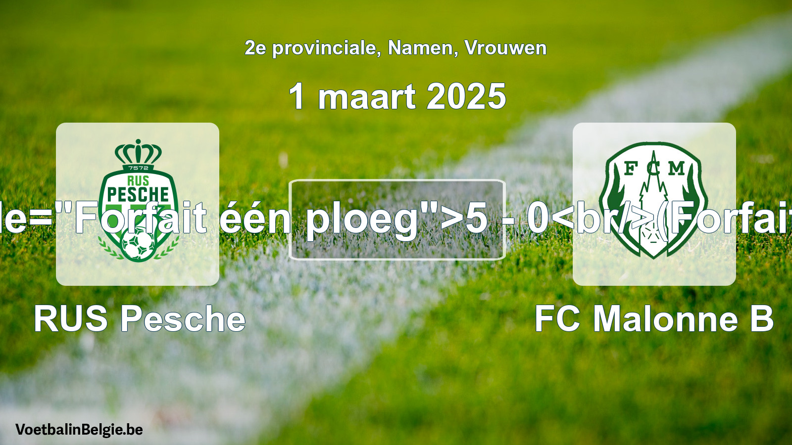 Forfait gegeven: RUS Pesche - FC Malonne B 5 - 0 (1 maart 2025)