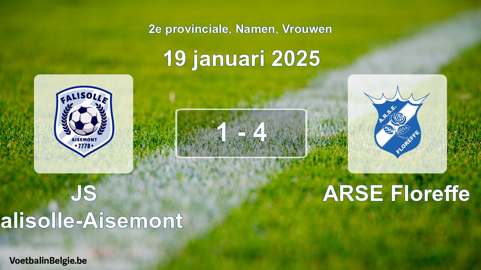 Gespeelde wedstrijd vrouwenvoetbal: JS Falisolle-Aisemont - ARSE Floreffe 1 - 4 (19 januari 2025)