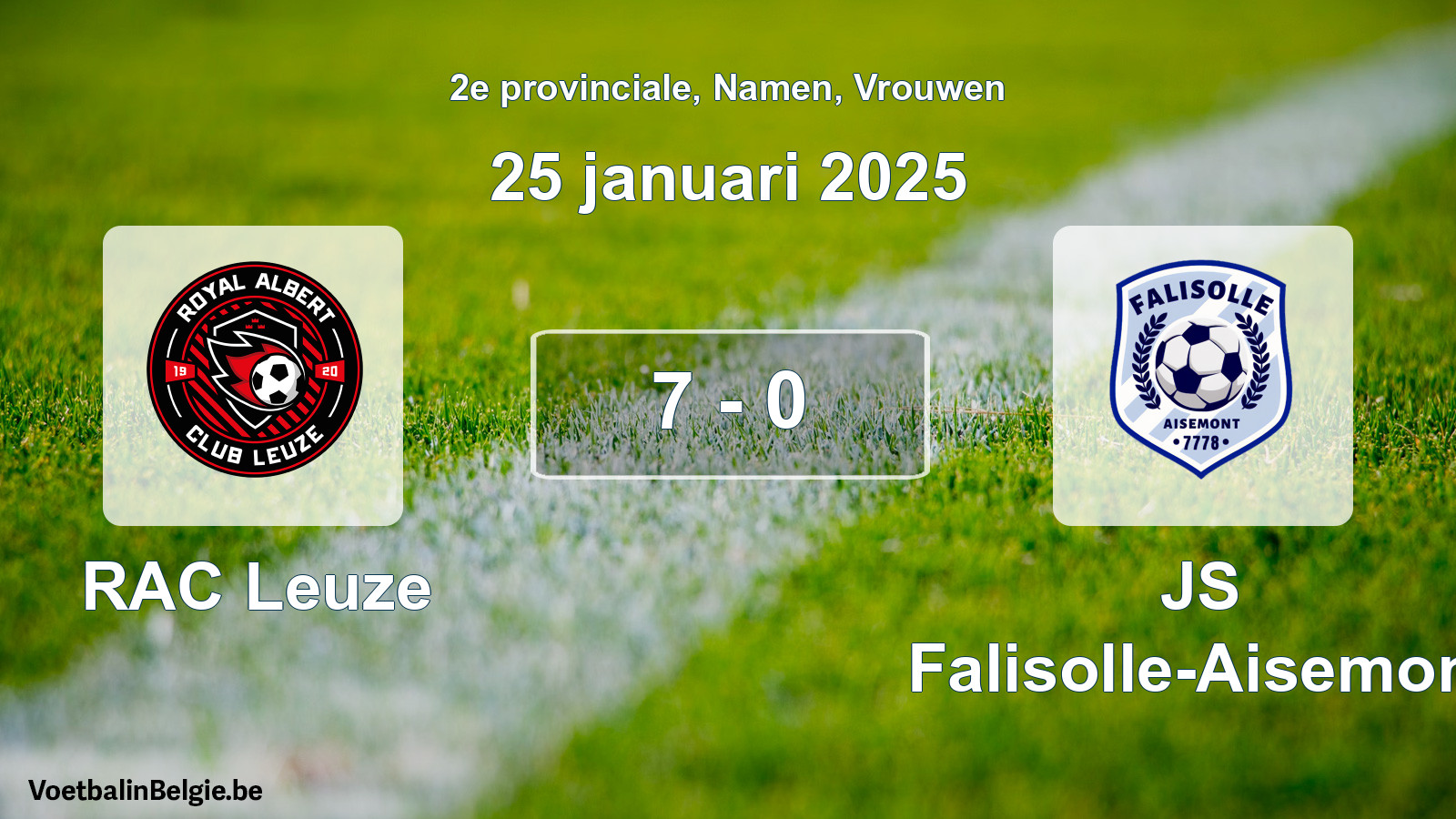 Gespeelde wedstrijd vrouwenvoetbal: RAC Leuze - JS Falisolle-Aisemont 7 - 0 (25 januari 2025)