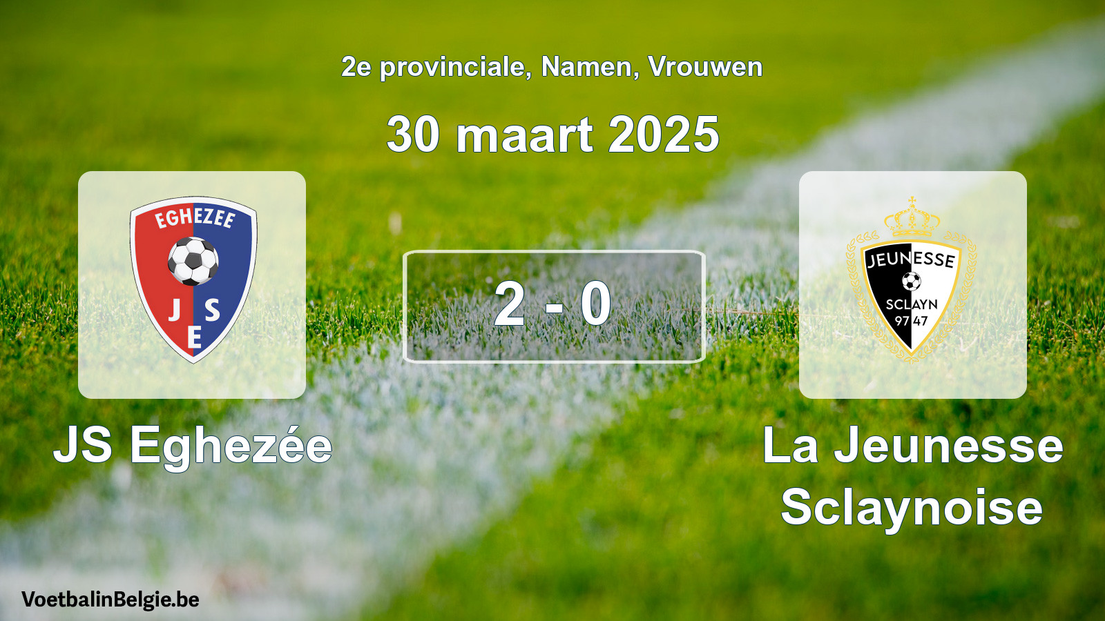 Gespeelde wedstrijd vrouwenvoetbal: JS Eghezée - La Jeunesse Sclaynoise 2 - 0 (30 maart 2025)