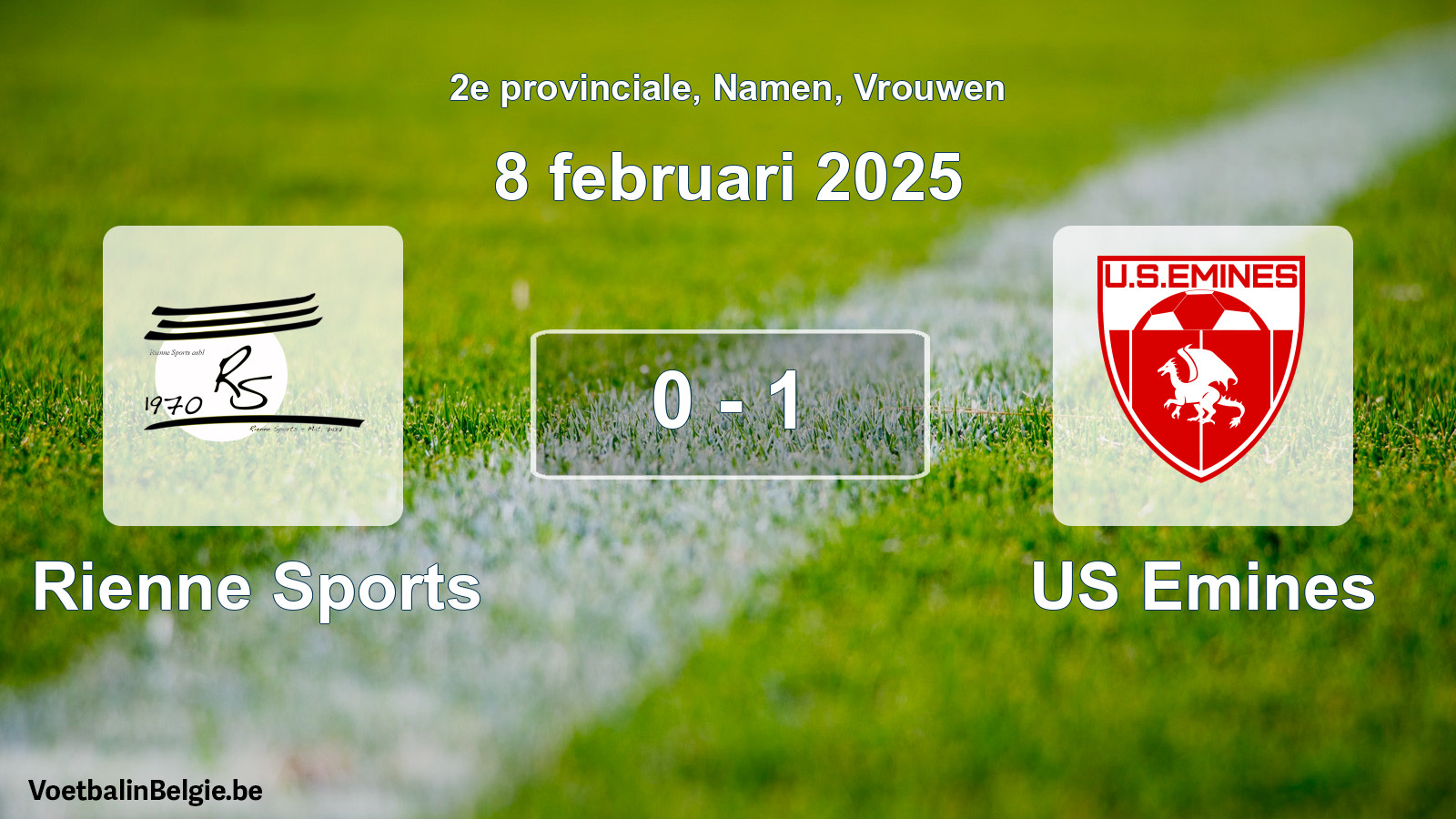 Gespeelde wedstrijd vrouwenvoetbal: Rienne Sports - US Emines 0 - 1 (8 februari 2025)