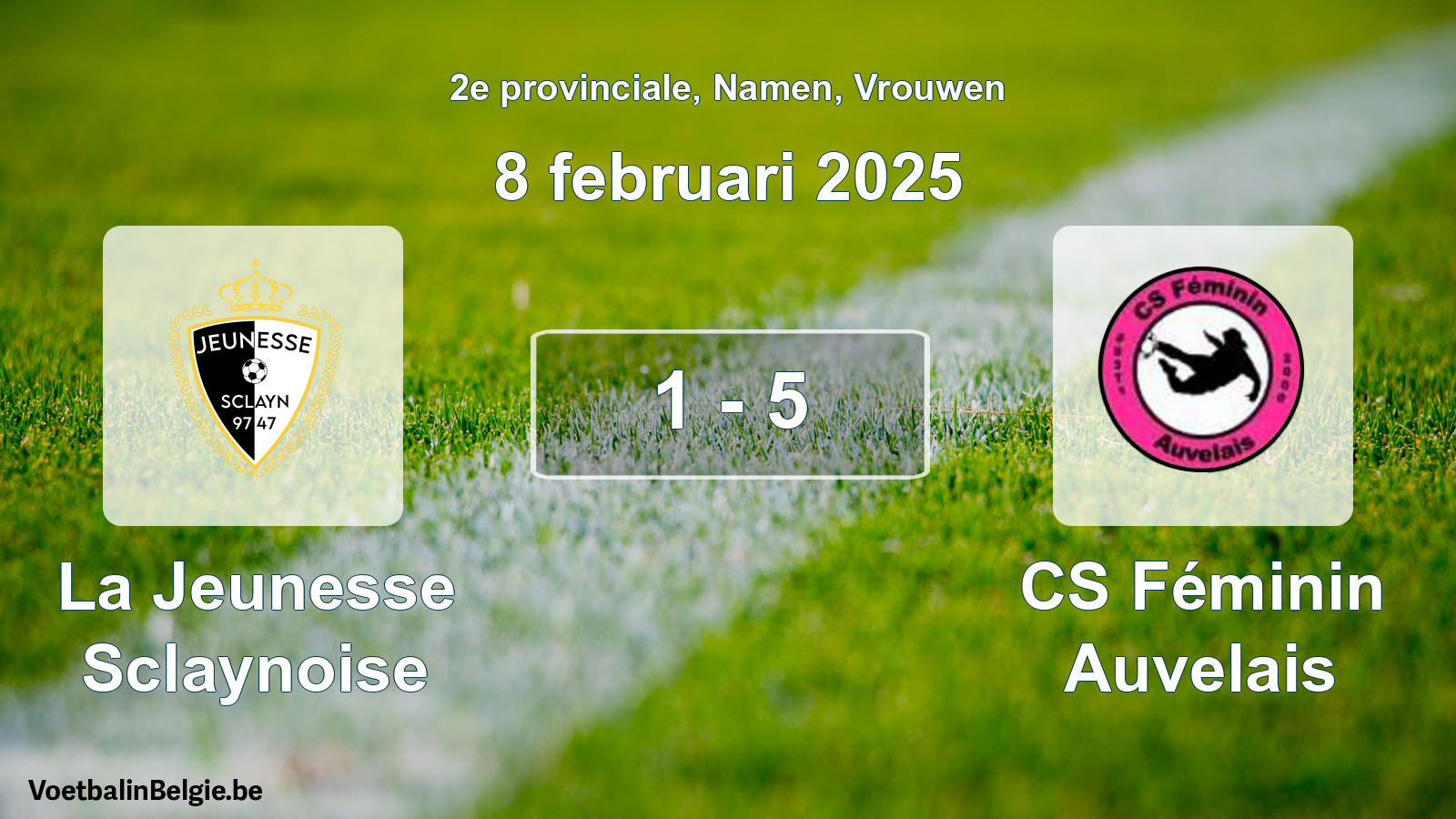 Gespeelde wedstrijd vrouwenvoetbal: La Jeunesse Sclaynoise - CS Féminin Auvelais 1 - 5 (8 februari 2025)