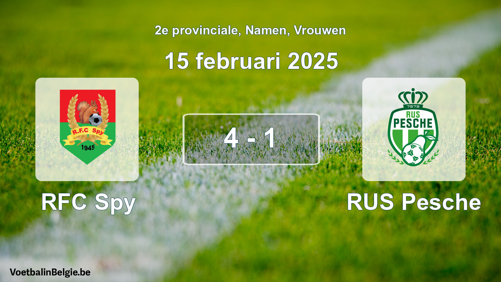Gespeelde wedstrijd vrouwenvoetbal: RFC Spy - RUS Pesche 4 - 1 (15 februari 2025)