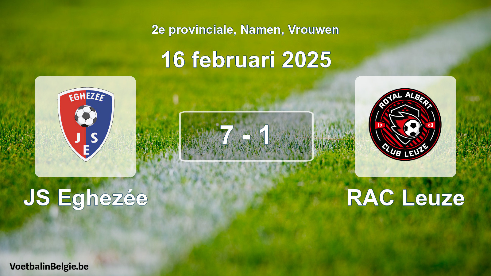 Gespeelde wedstrijd vrouwenvoetbal: JS Eghezée - RAC Leuze 7 - 1 (16 februari 2025)