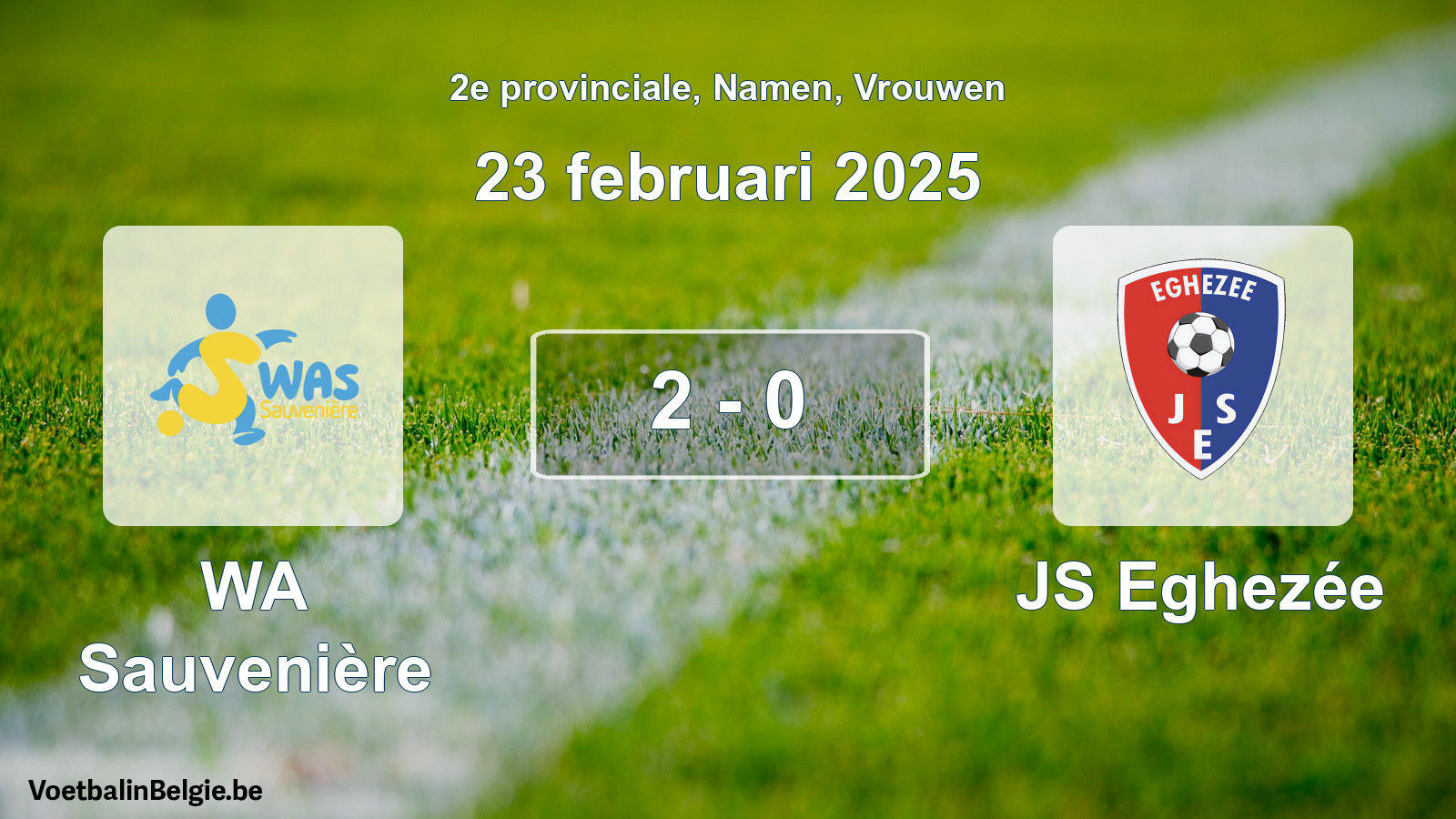 Gespeelde wedstrijd vrouwenvoetbal: WA Sauvenière - JS Eghezée 2 - 0 (23 februari 2025)
