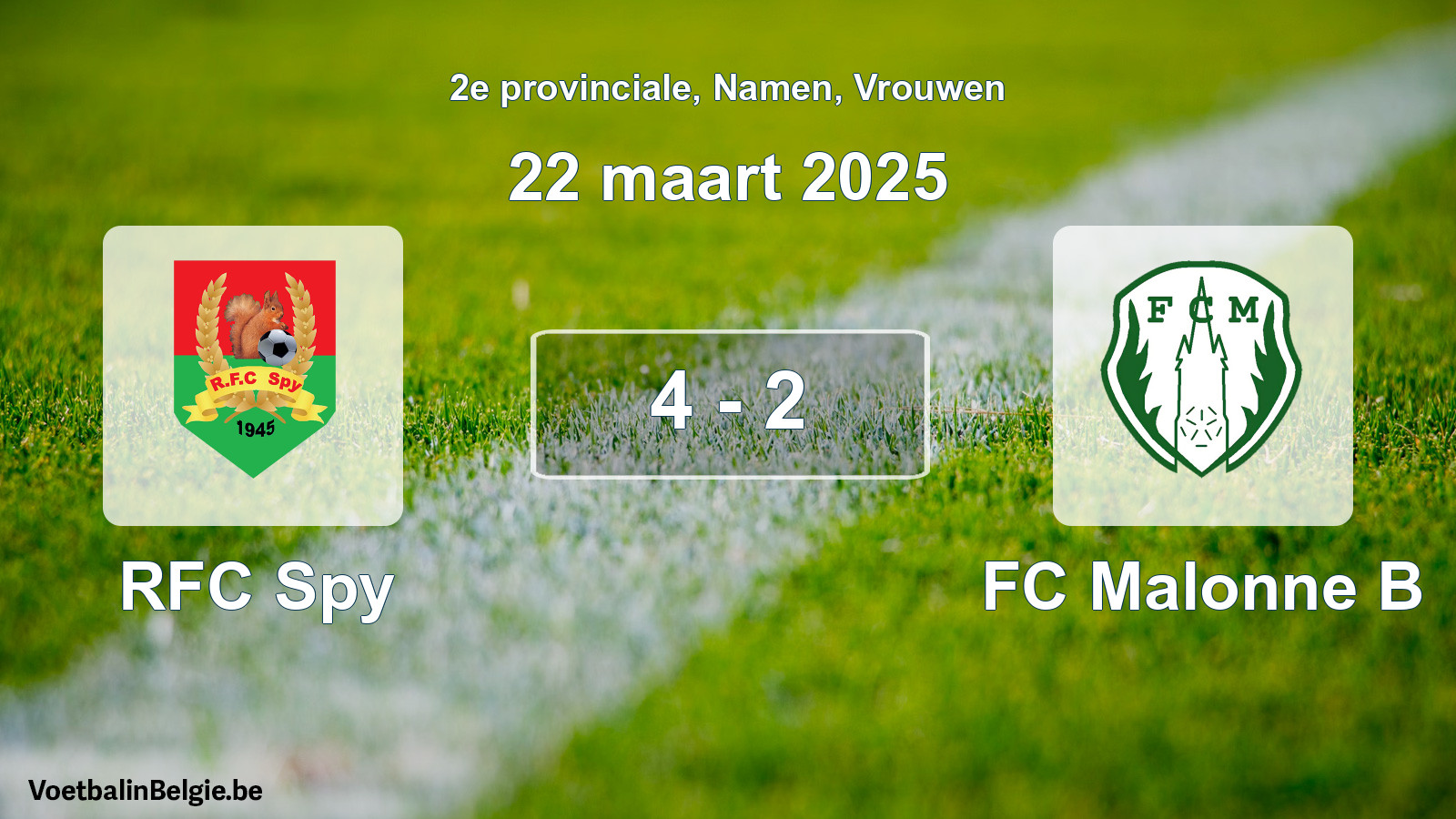 Played match women football: RFC Spy - FC Malonne B 4 - 2 (22 March 2025)