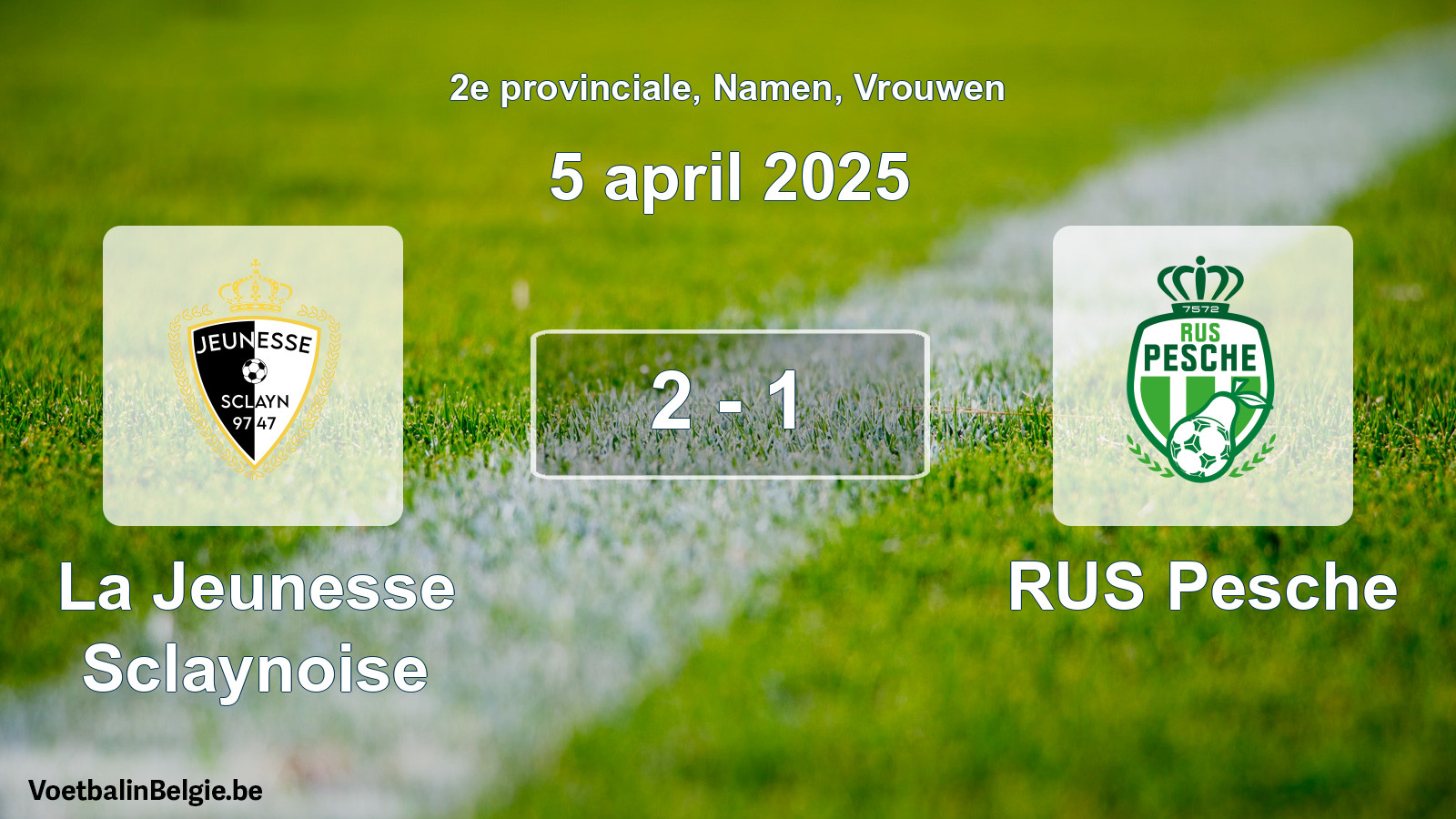 Gespeelde wedstrijd vrouwenvoetbal: La Jeunesse Sclaynoise - RUS Pesche 2 - 1 (5 april 2025)
