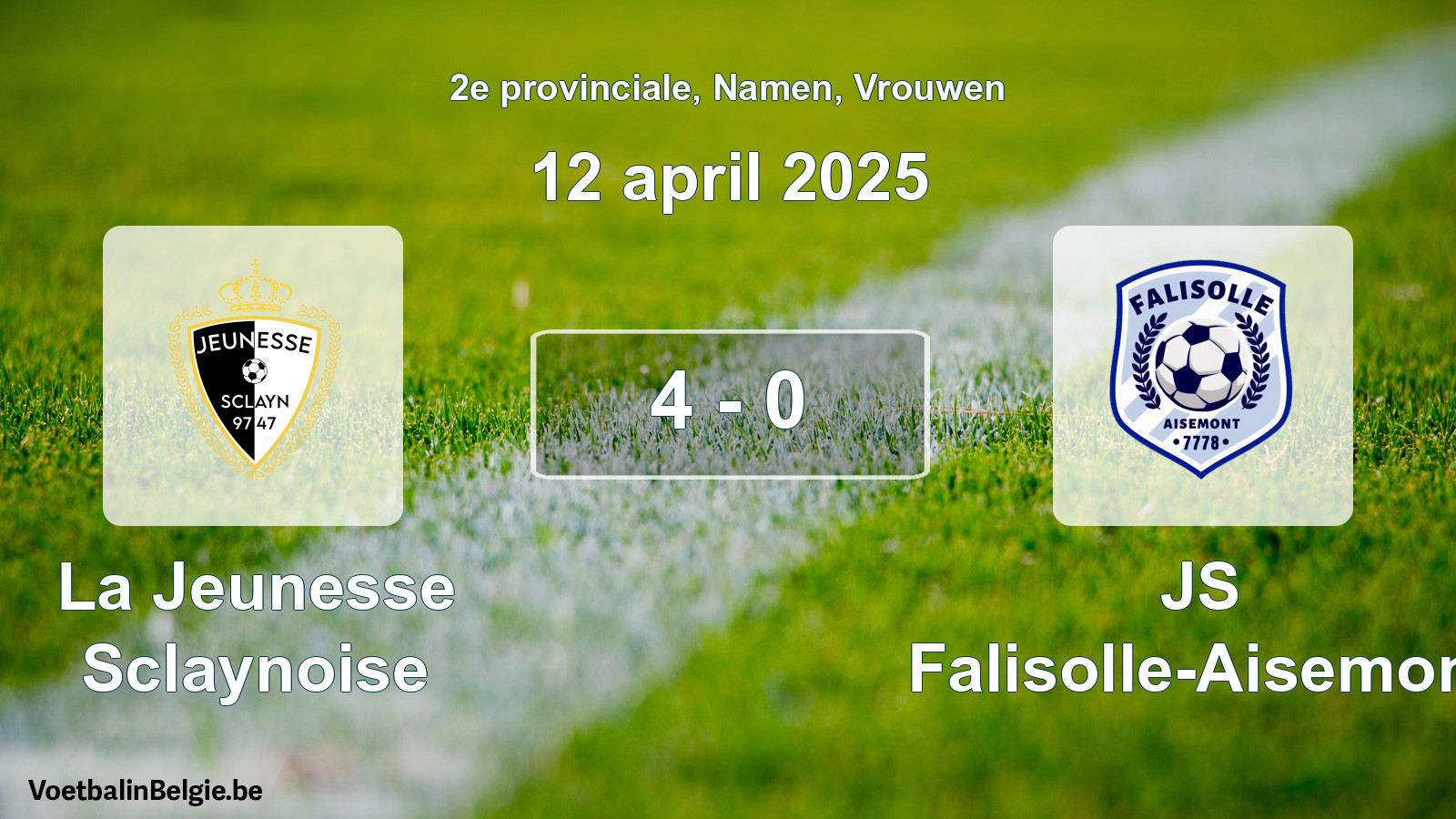 Match joué football femmes: La Jeunesse Sclaynoise - JS Falisolle-Aisemont 4 - 0 (12 avril 2025)