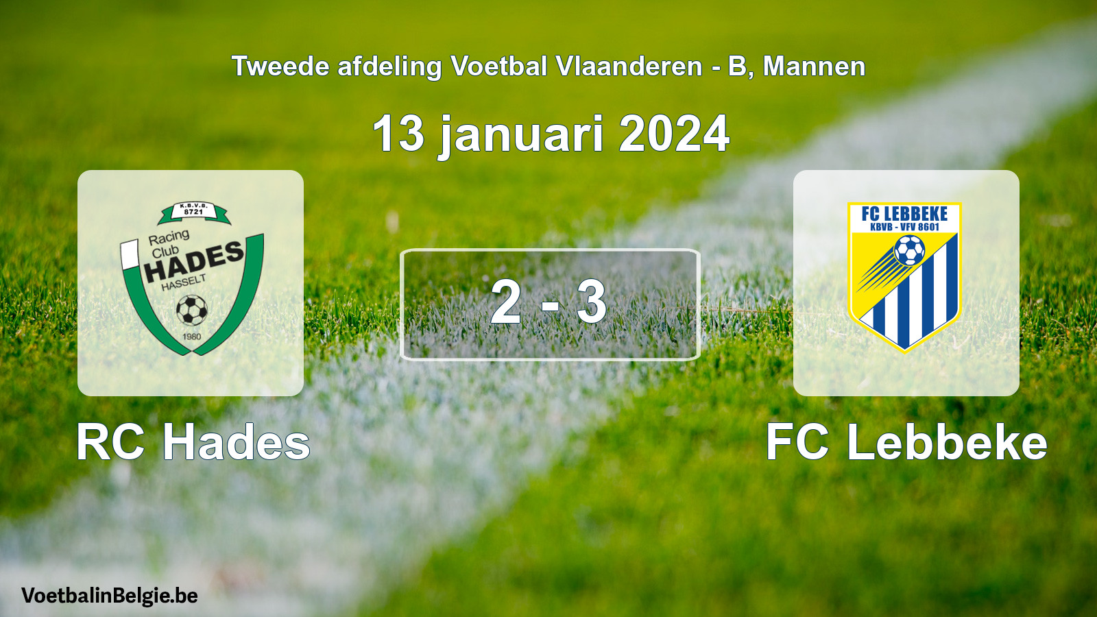 Gespeelde wedstrijd mannenvoetbal: RC Hades - FC Lebbeke 2 - 3 (13 januari 2024)