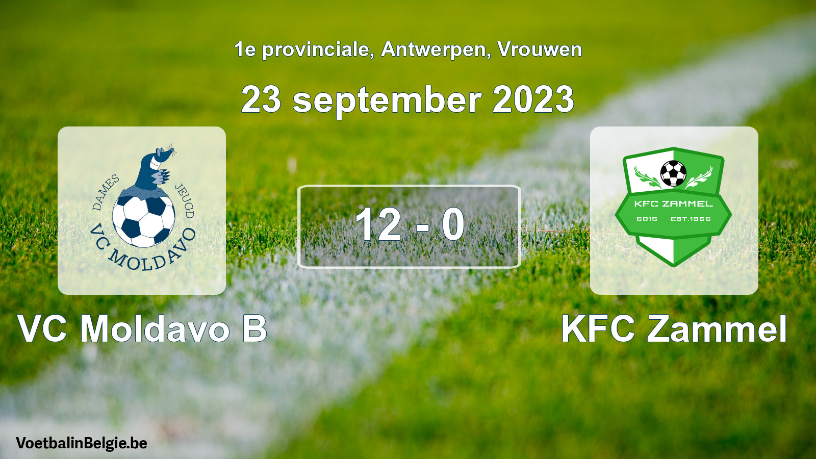 Gespeelde wedstrijd vrouwenvoetbal: VC Moldavo B - KFC Zammel 12 - 0 (23 september 2023)