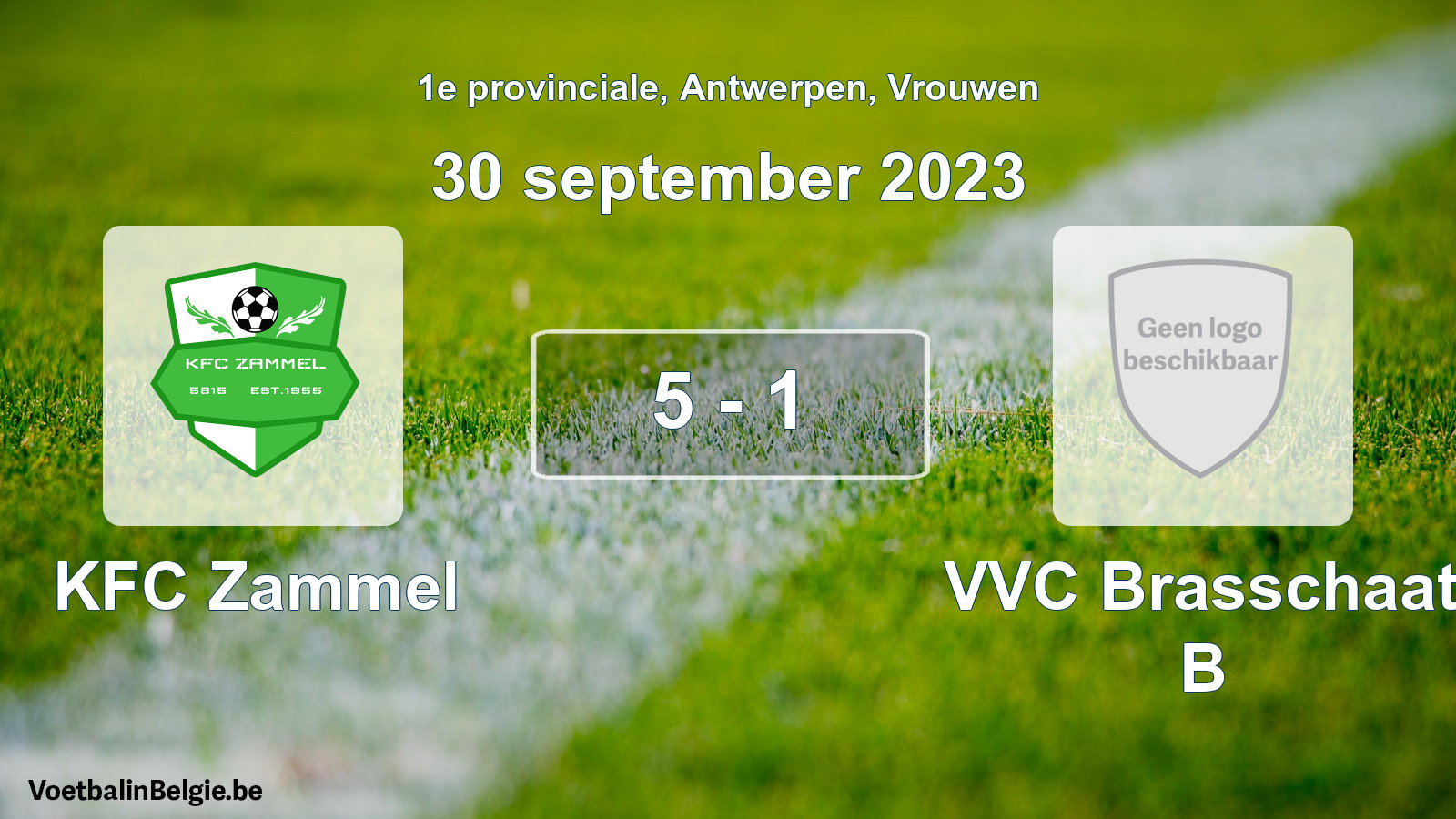 Gespeelde wedstrijd vrouwenvoetbal: KFC Zammel - VVC Brasschaat B 5 - 1 (30 september 2023)