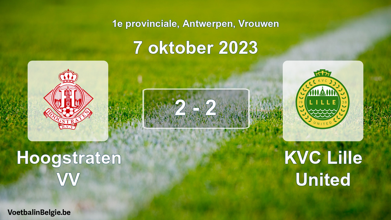 Gespeelde wedstrijd vrouwenvoetbal: Hoogstraten VV - KVC Lille United 2 - 2 (7 oktober 2023)