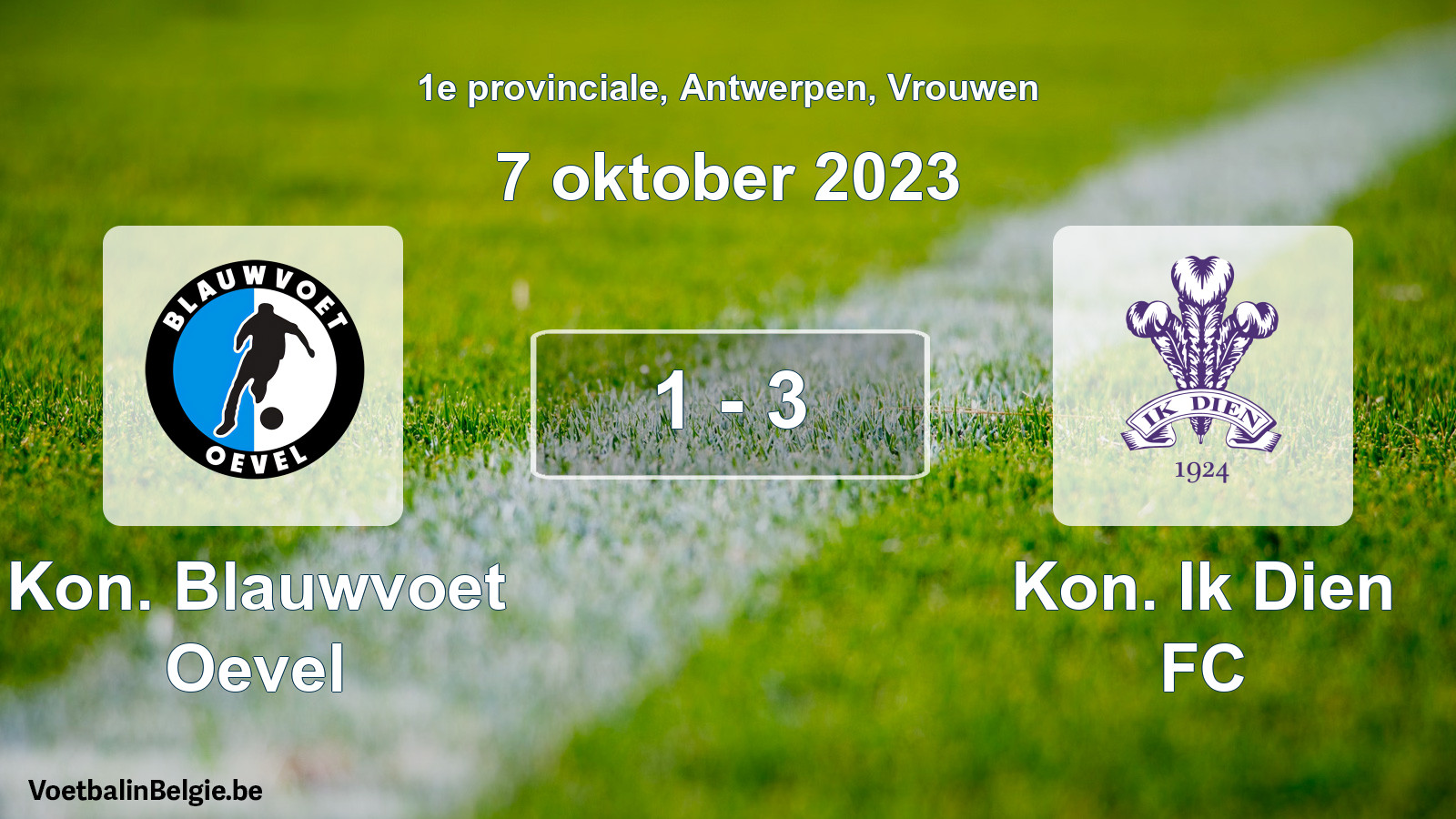 Gespeelde wedstrijd vrouwenvoetbal: Kon. Blauwvoet Oevel - Kon. Ik Dien FC 1 - 3 (7 oktober 2023)