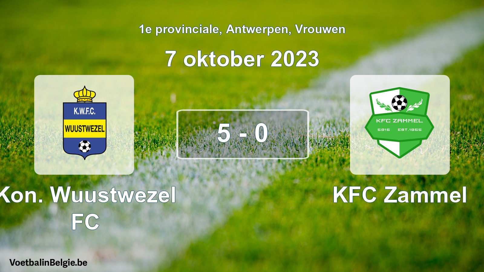 Gespeelde wedstrijd vrouwenvoetbal: Kon. Wuustwezel FC - KFC Zammel 5 - 0 (7 oktober 2023)