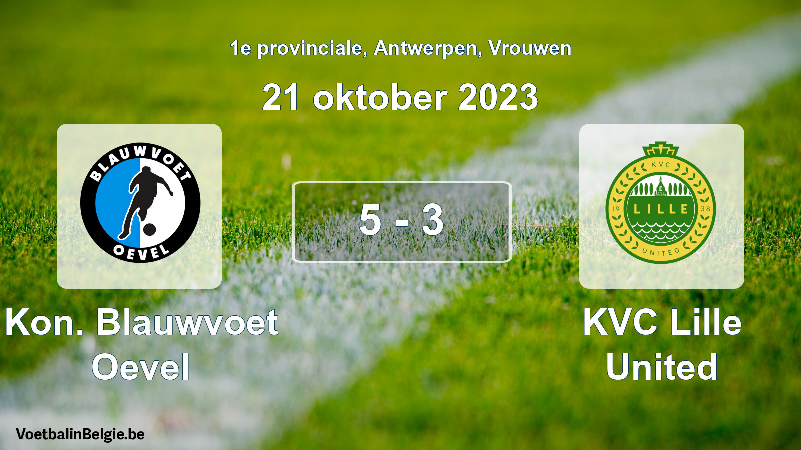 Gespeelde wedstrijd vrouwenvoetbal: Kon. Blauwvoet Oevel - KVC Lille United 5 - 3 (21 oktober 2023)