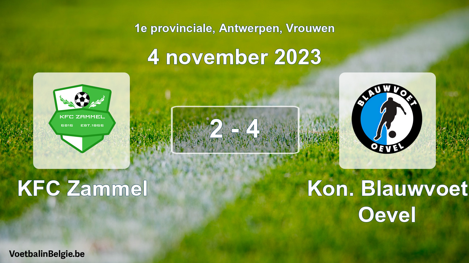 Gespeelde wedstrijd vrouwenvoetbal: KFC Zammel - Kon. Blauwvoet Oevel 2 - 4 (4 november 2023)