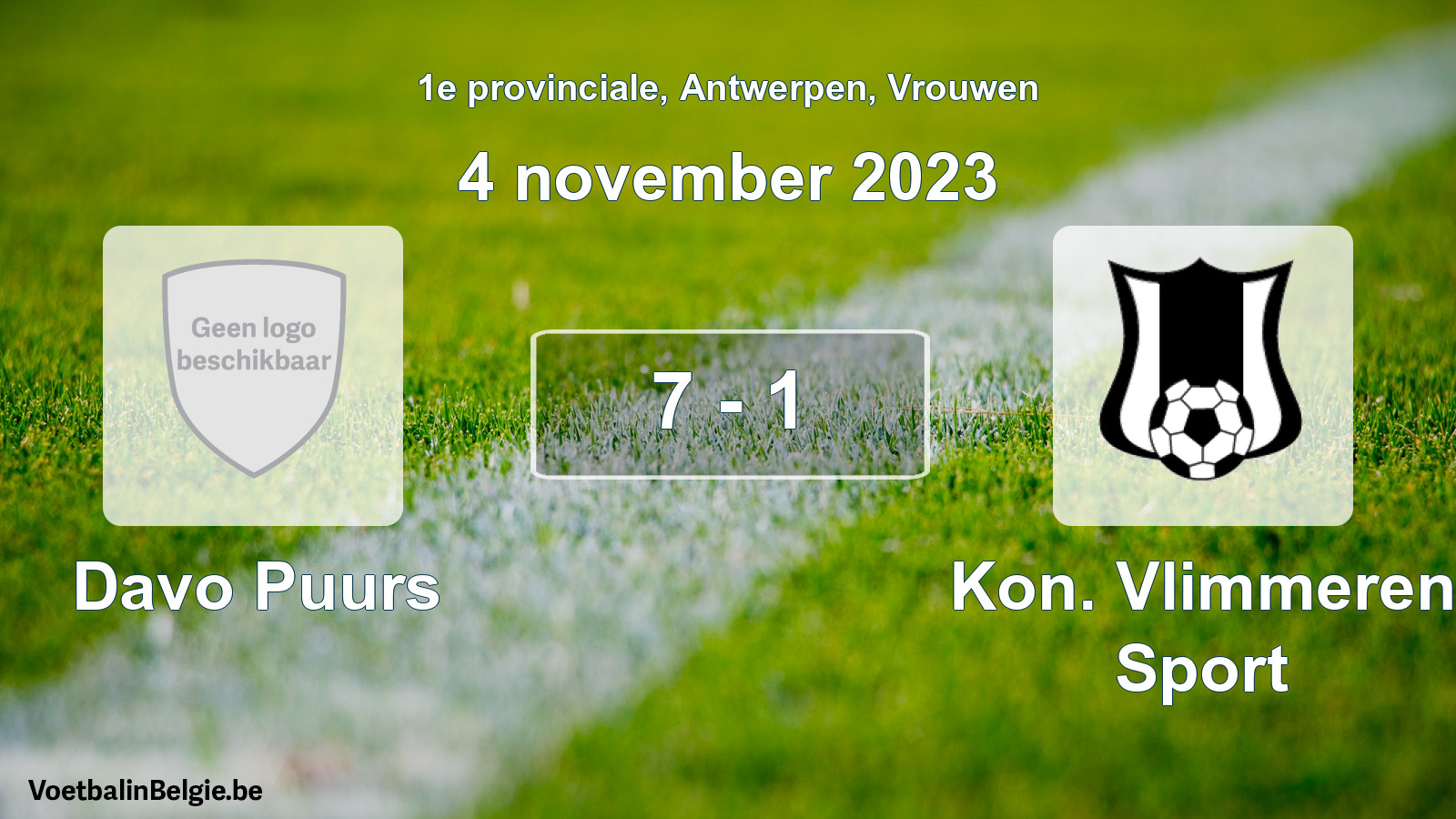 Gespeelde wedstrijd vrouwenvoetbal: Davo Puurs - Kon. Vlimmeren Sport 7 - 1 (4 november 2023)