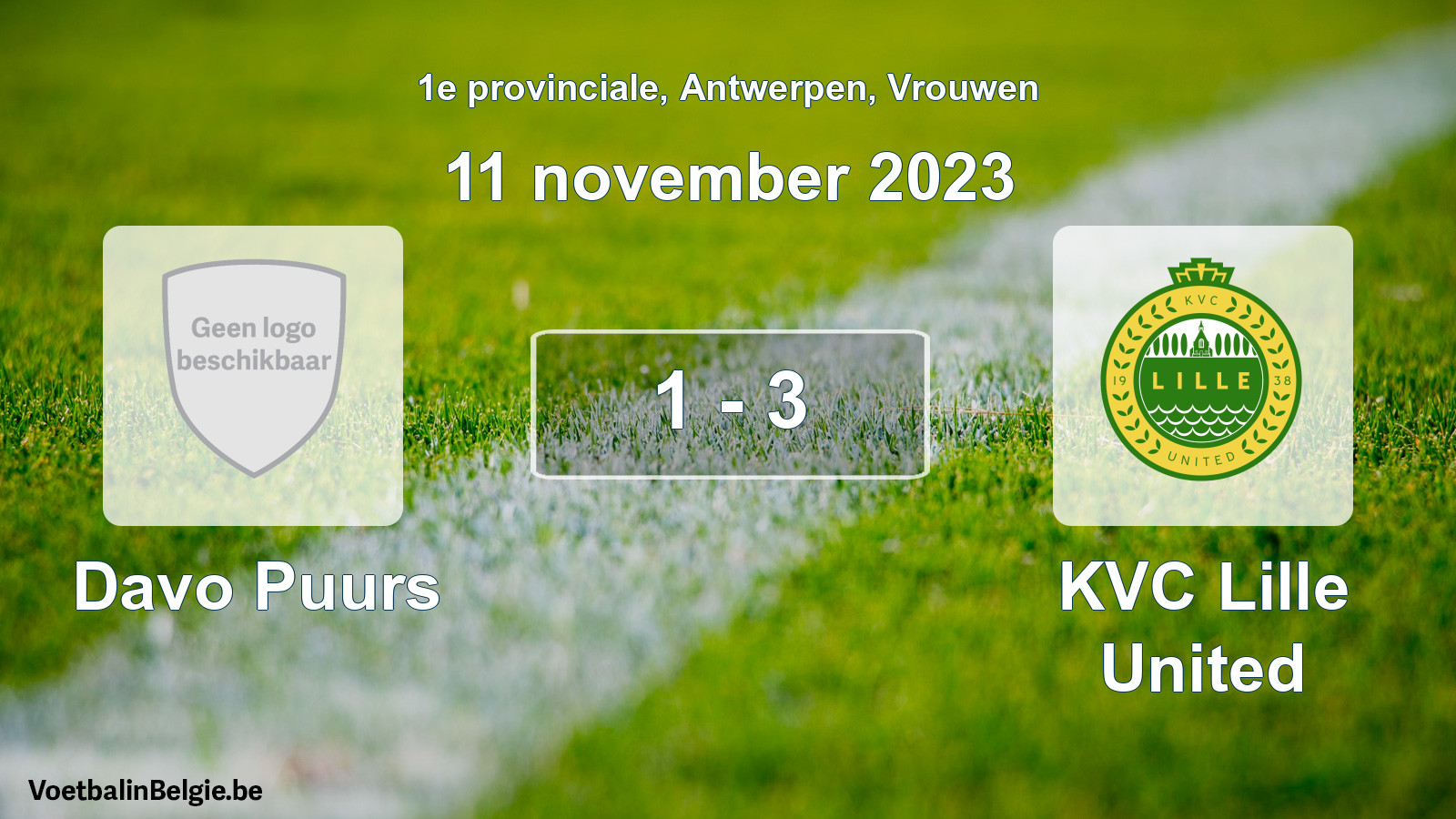 Gespeelde wedstrijd vrouwenvoetbal: Davo Puurs - KVC Lille United 1 - 3 (11 november 2023)