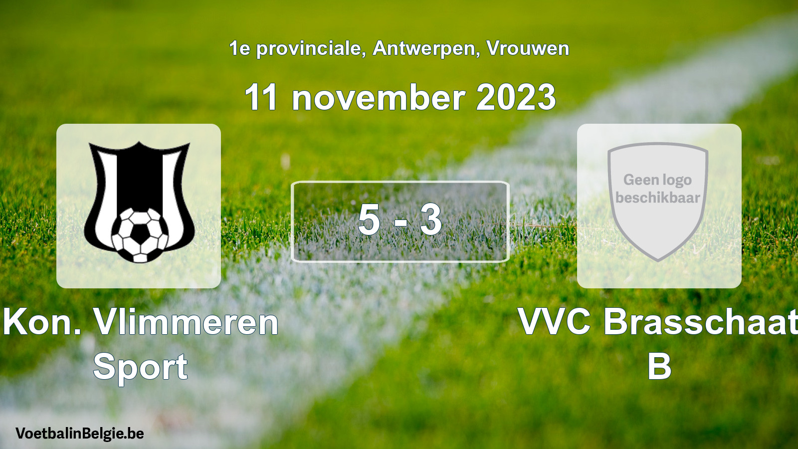 Gespeelde wedstrijd vrouwenvoetbal: Kon. Vlimmeren Sport - VVC Brasschaat B 5 - 3 (11 november 2023)