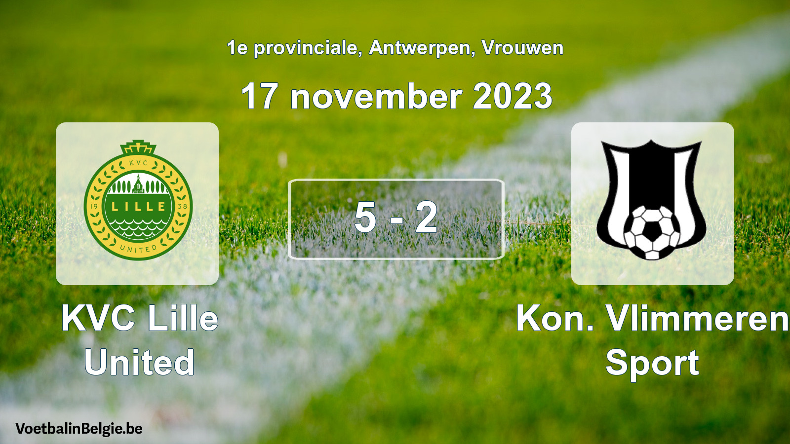 Gespeelde wedstrijd vrouwenvoetbal: KVC Lille United - Kon. Vlimmeren Sport 5 - 2 (17 november 2023)
